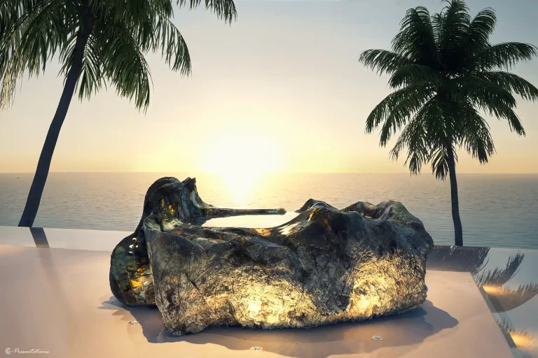 3D illustratie product – luxe ligbad visualisatie in laboriet voor productpresentatie