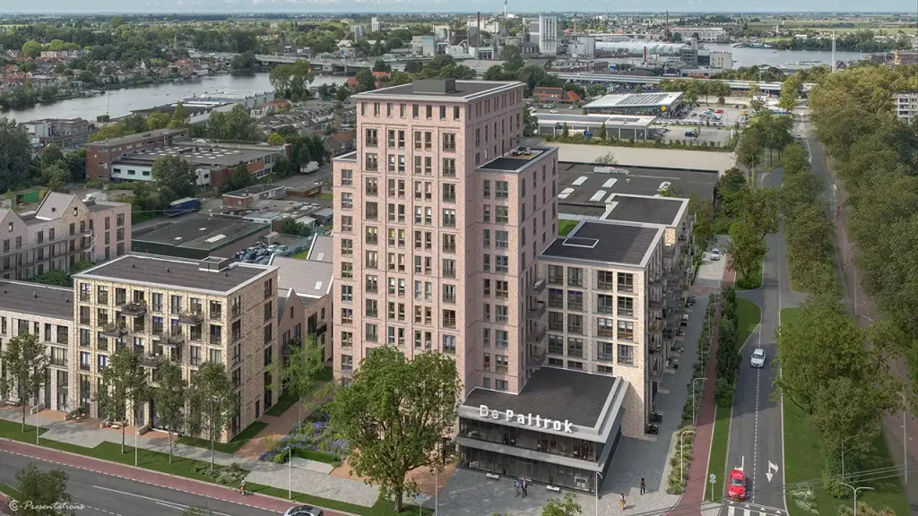 Vogelvlucht van woonproject De Paltrok in Zaandam