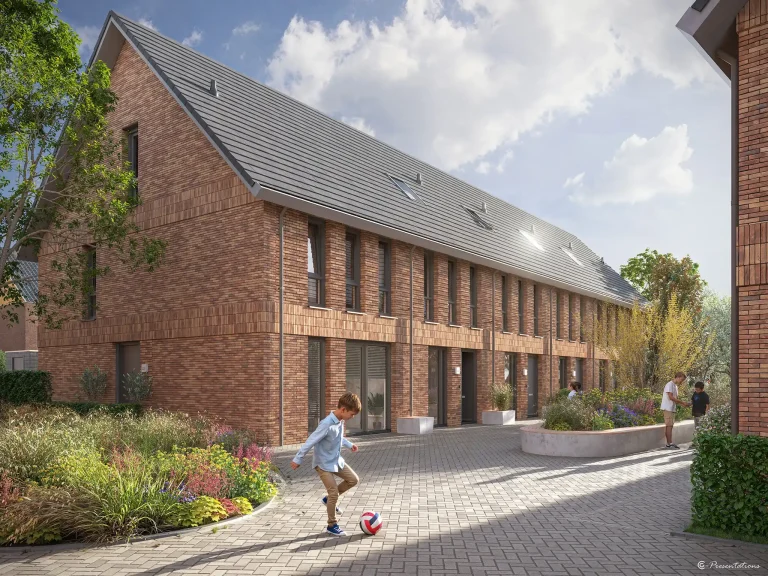 Exterieur verkooptekening van project Raadshof in de Wethoudersbuurt in Ede