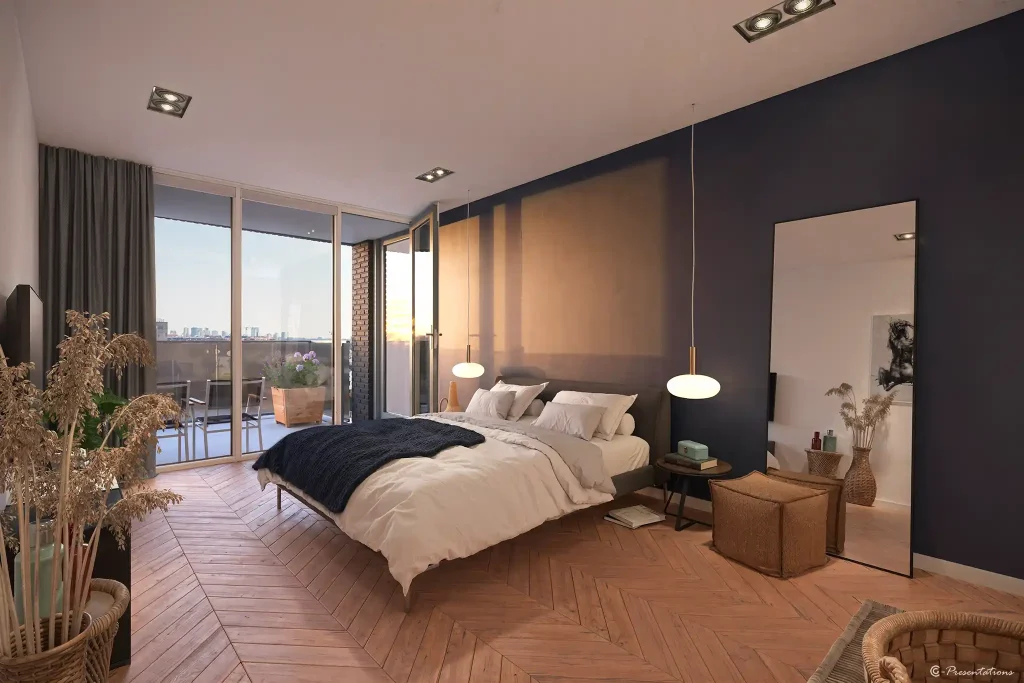 Interieur impressie van slaapkamer binnen project Allure