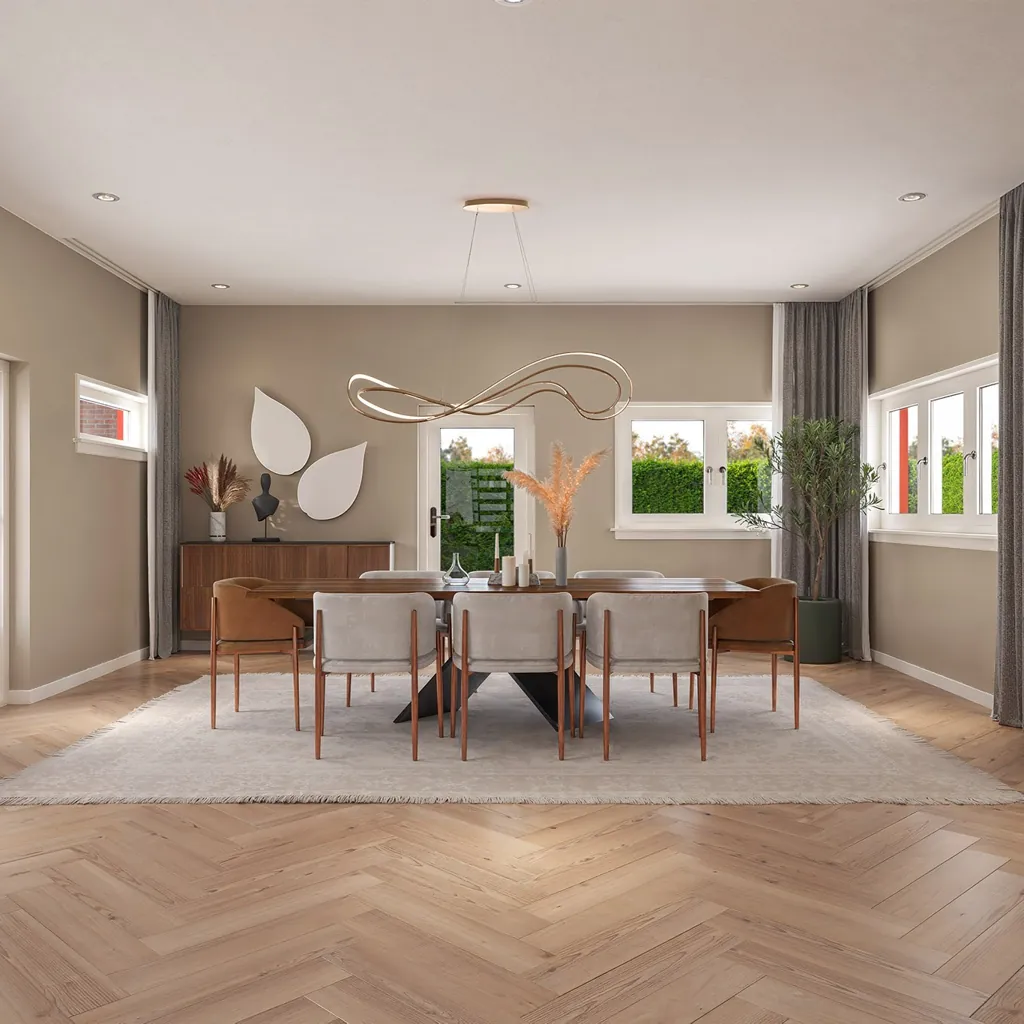 Interieur impressie van de eetkamer met inbouwkast in Groesbeek