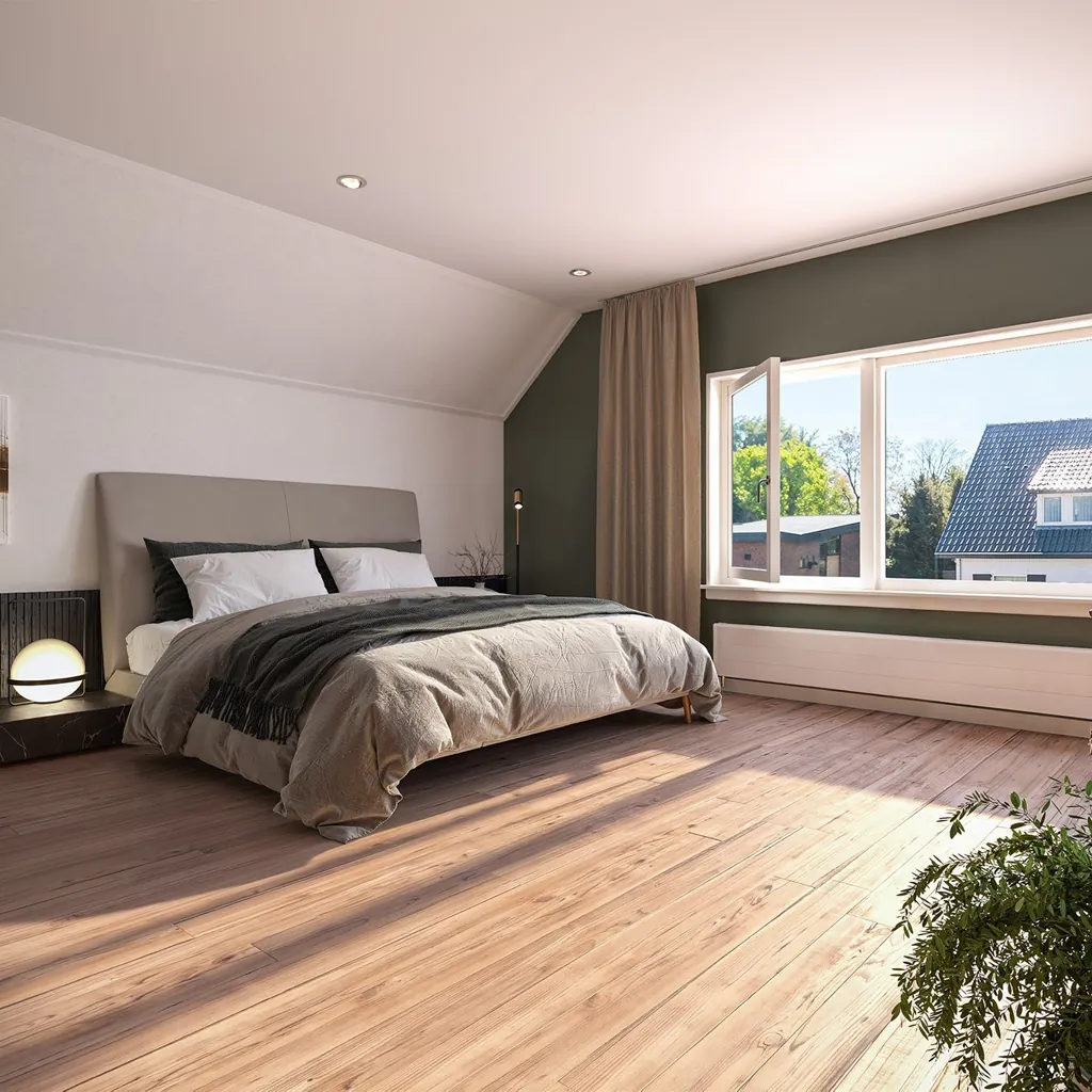 Interieur impressie van de slaapkamer op de verdieping in Groesbeek