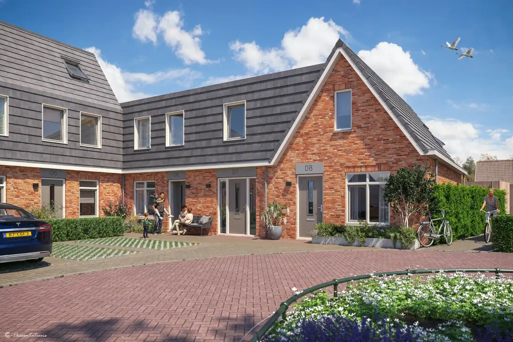Exterieur impressie van de geschakelde woningen van Nieuwe Damhof in Putten