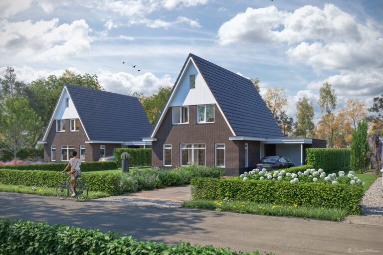 Artist impression van een nieuwbouwwoning in Zuuk bij Epe, gezien vanaf de straatzijde