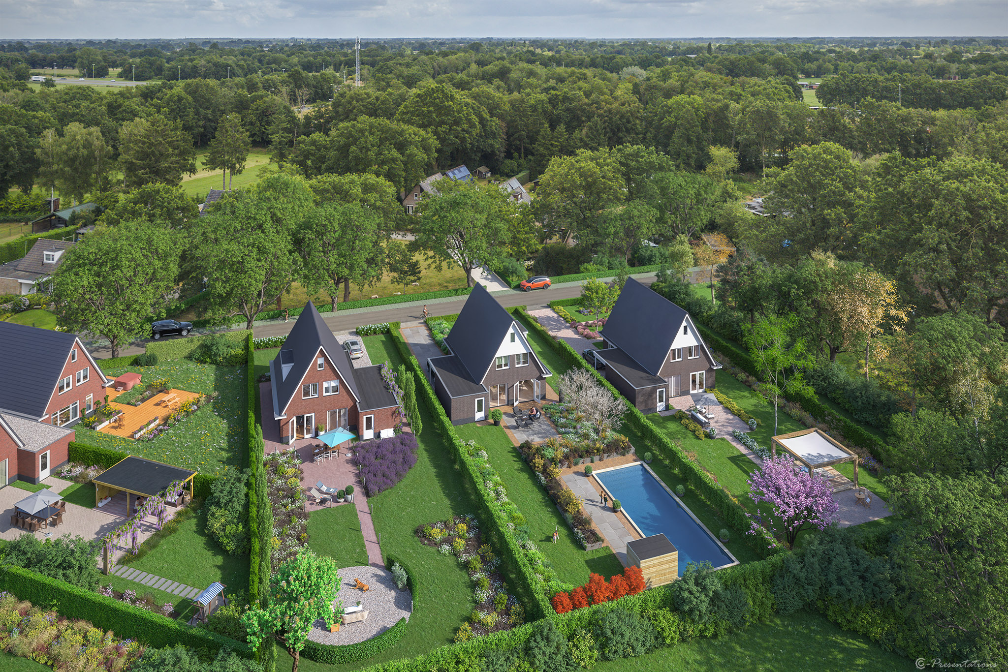 Vogelvluchtimpressie van de nieuwbouwlocatie in Zuuk bij Epe