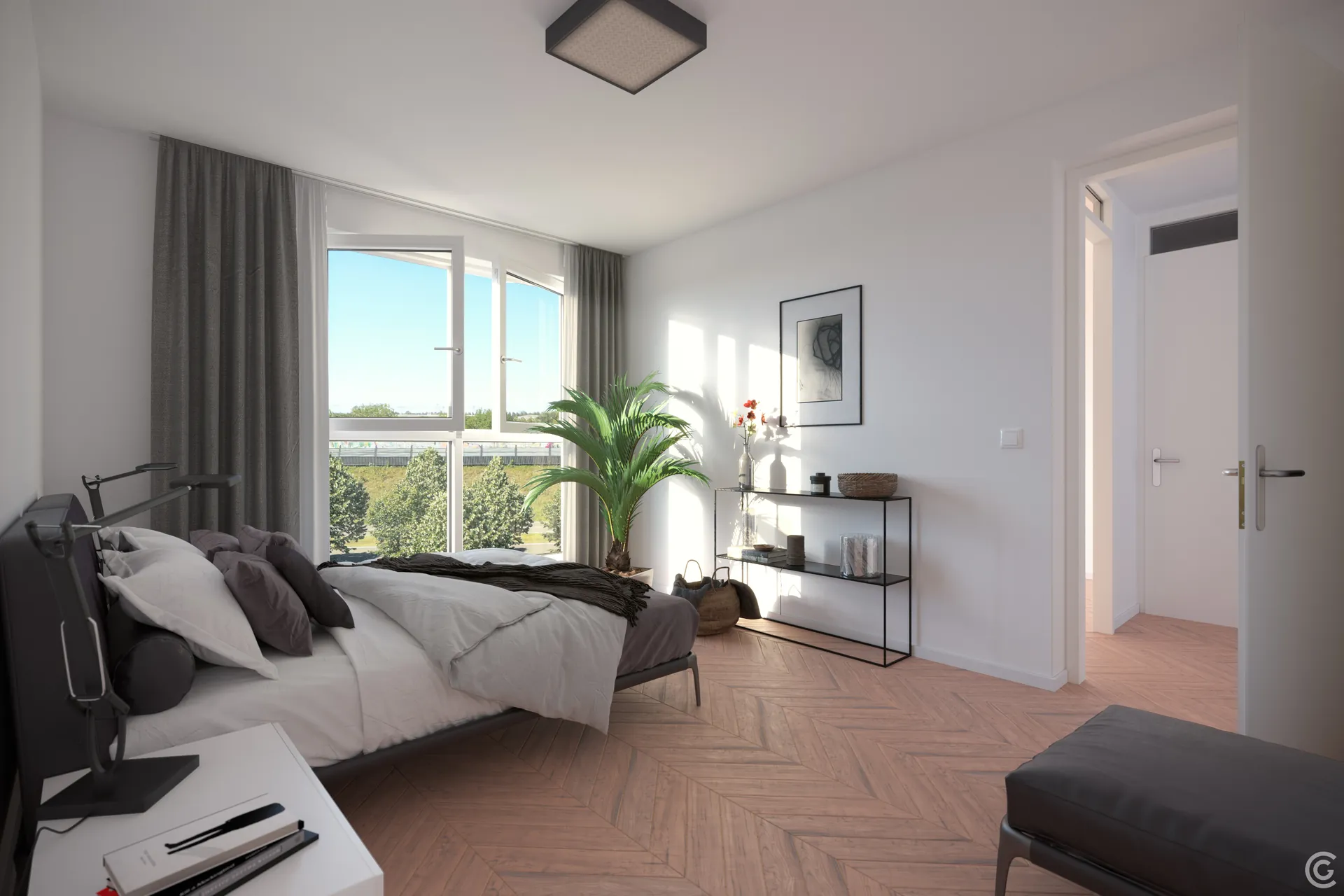 Artist impression van de slaapkamer van bouwnummer 4 in Amulet, Leidsche Rijn, Utrecht
