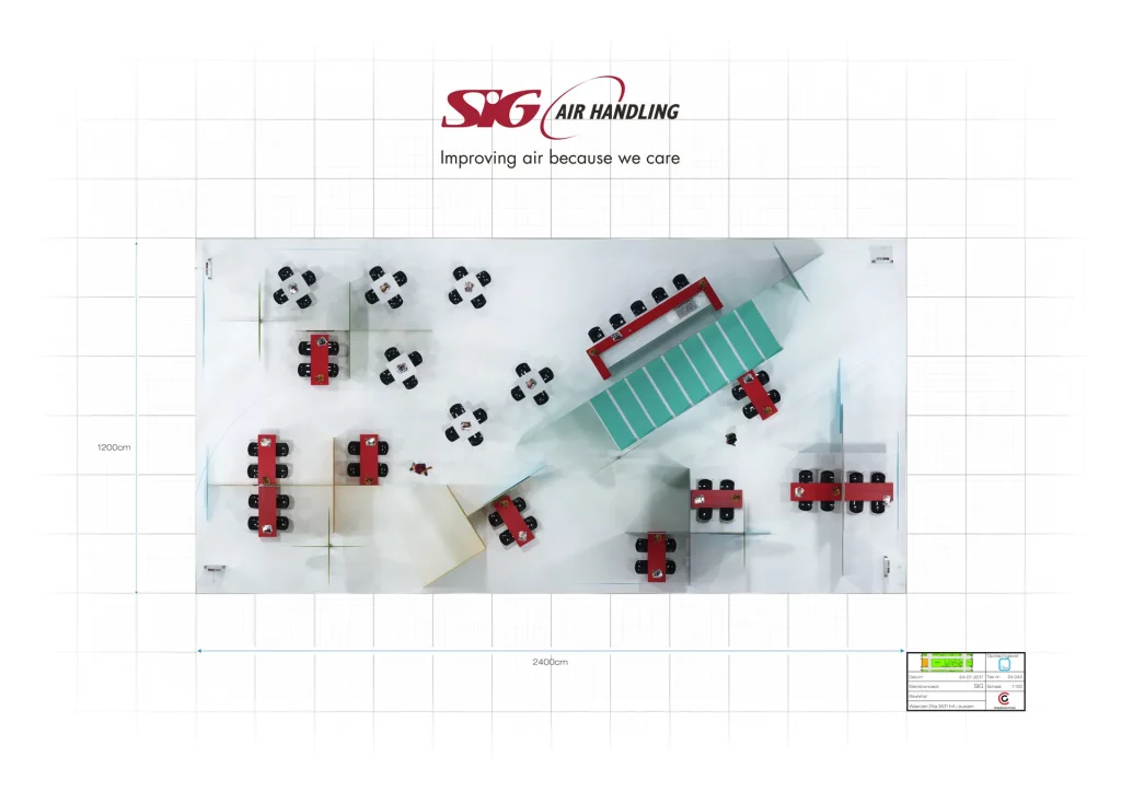 Plattegrond beursstand SIG Air Handling VSK 2018 van 12 bij 24 meter, bovenaanzicht