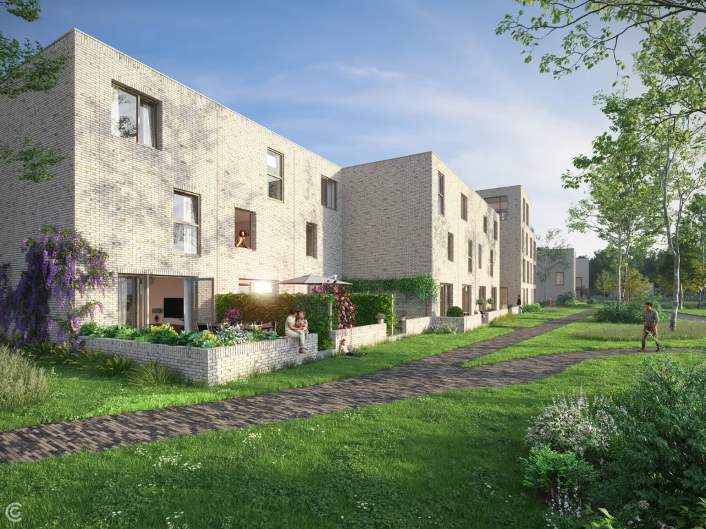 3D impressie van de parkwoningen van Parkrand Leusden, Larikslaan 4, aan de westzijde van het park