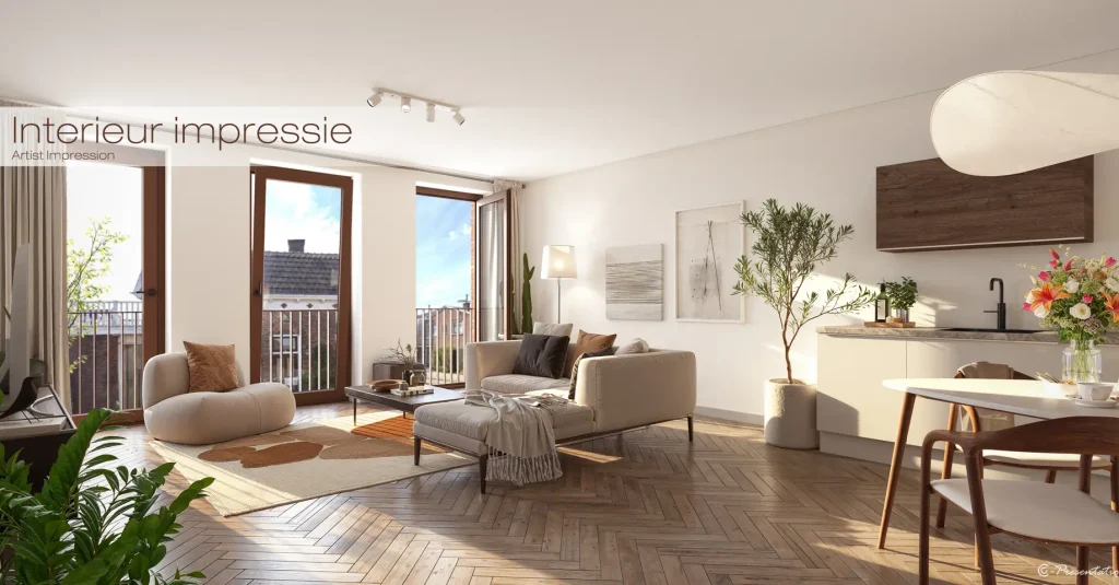 Interieur impressie van een woning binnen een vastgoed project
